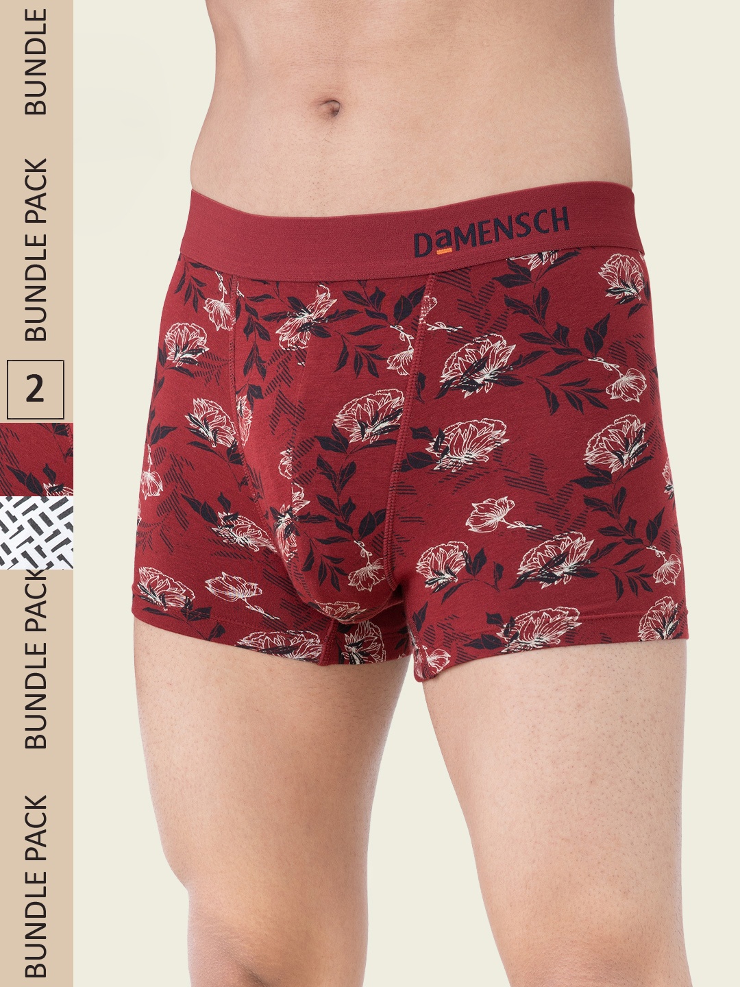 

DAMENSCH Men Pack Of 2 Printed Anti Bacterial Trunks DAM-PRIN-T-SAW-BLH-PACK-2-MIX, Maroon