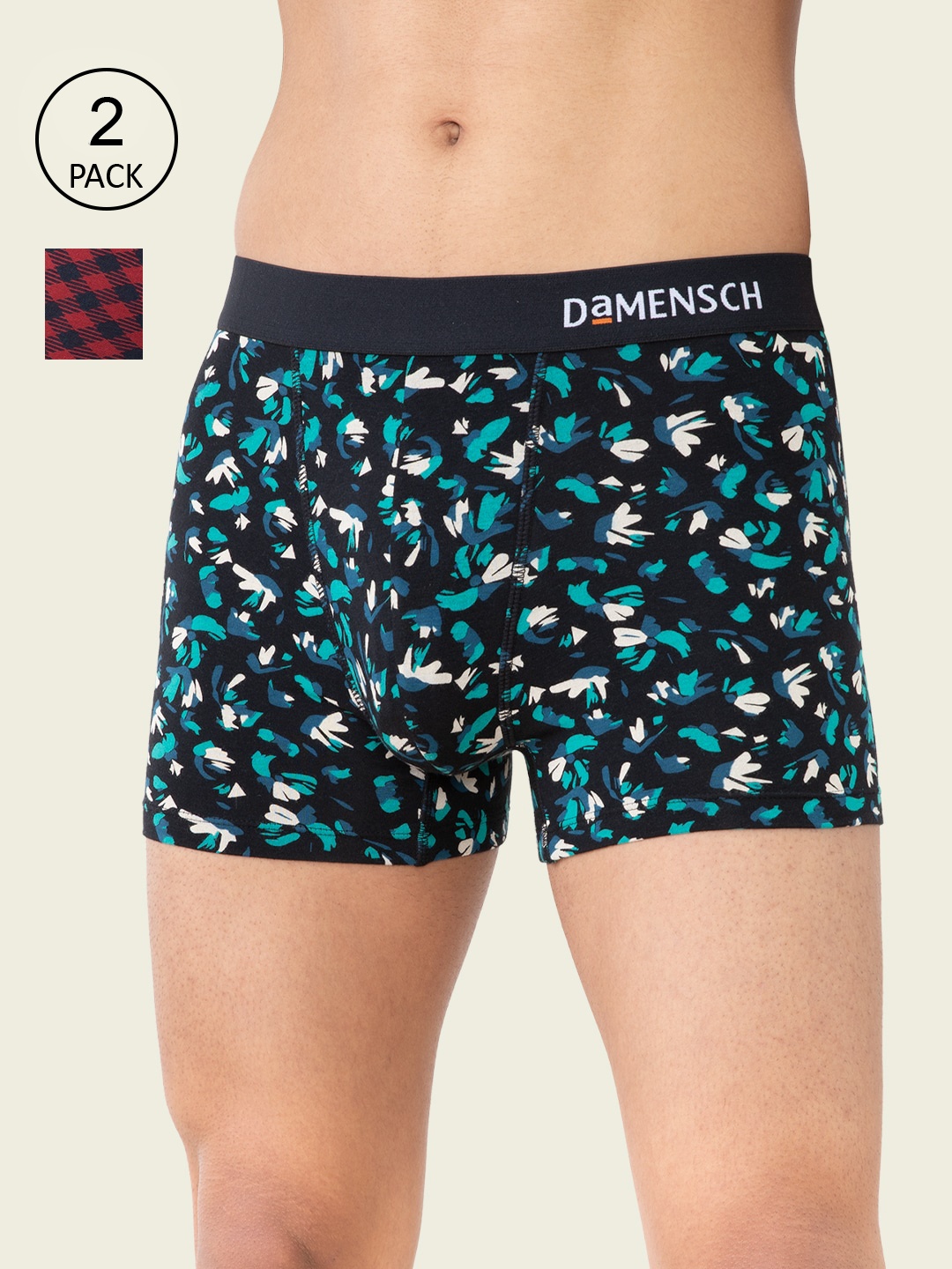 

DAMENSCH Men Pack Of 2 Printed Anti Bacterial Trunks, Black