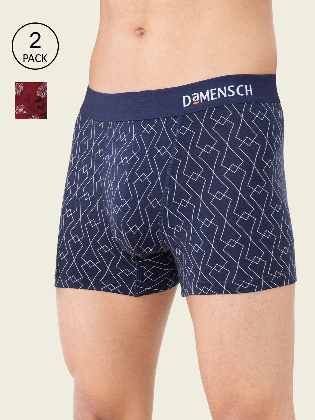 

DAMENSCH Men Pack of 2 Printed Anti Bacterial Trunk DAM-PRIN-T-NYK-SAW-PACK-2-MIX, Navy blue