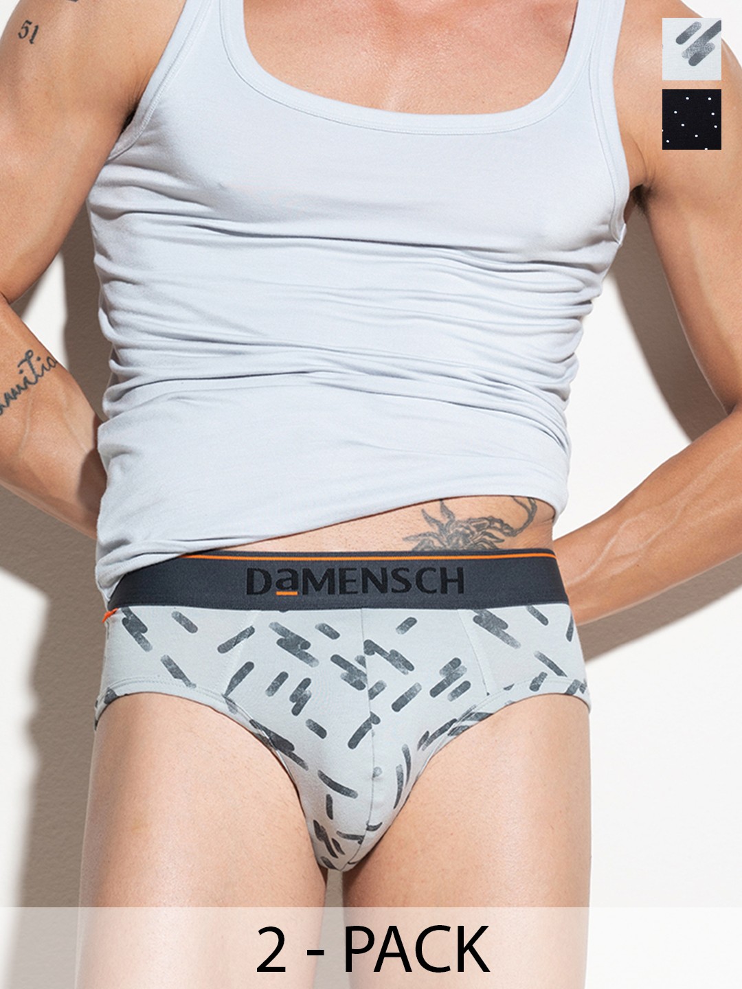 

DAMENSCH Men Pack Of 2 Printed Basic Anti Bacterial Briefs, Black