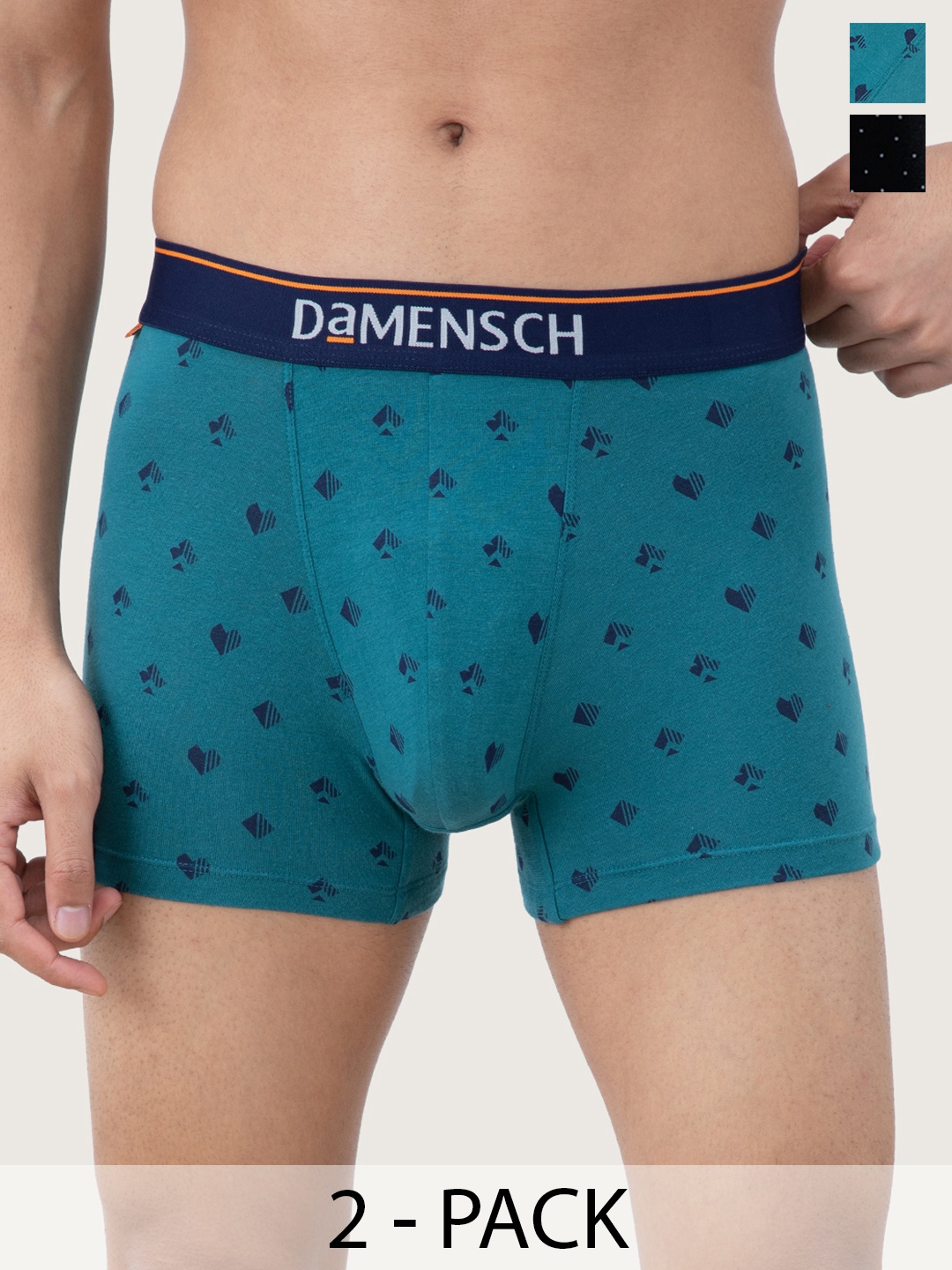 

DAMENSCH Men Pack of 2 Anti Bacterial Printed Trunks DAM-CTP-T-CMT-BSD-PACK-2, Teal