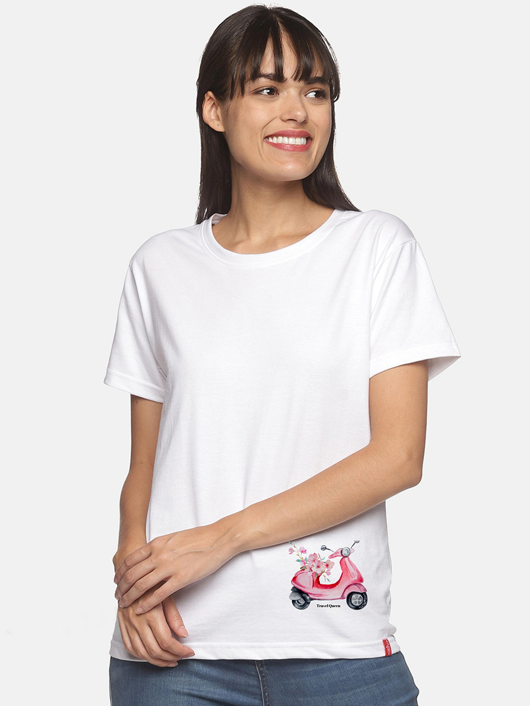 

NOT YET by us Women White Drop-Shoulder Sleeves T-shirt
