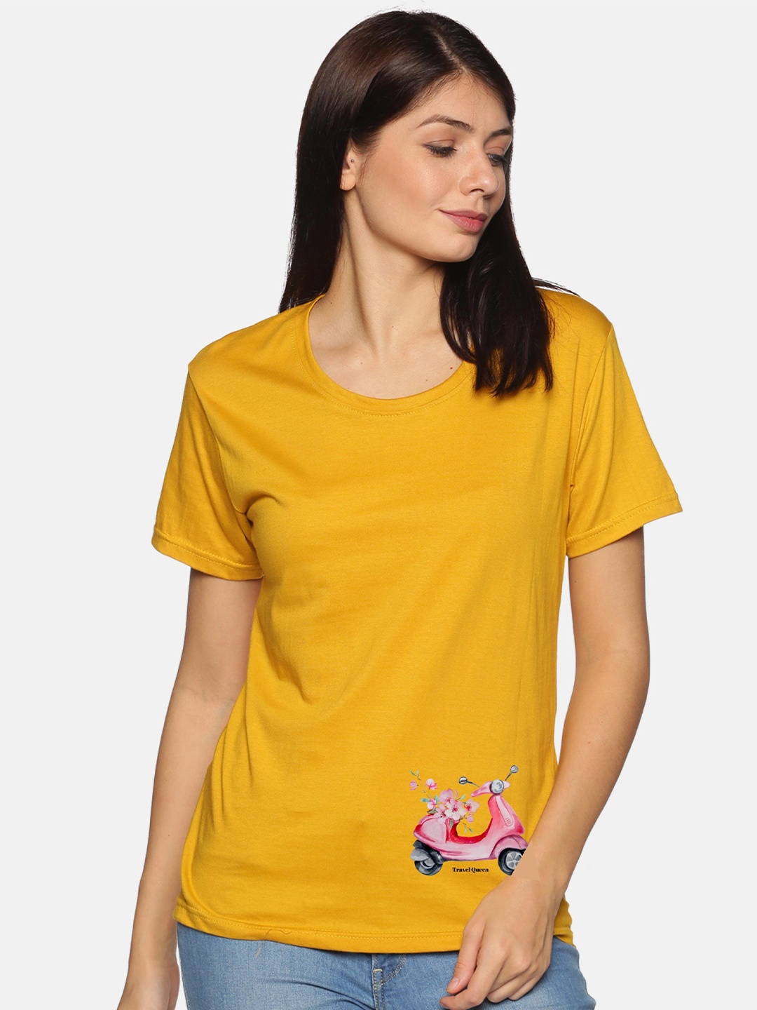 

NOT YET by us Women Mustard Regular Fit Placement Print T-shirt