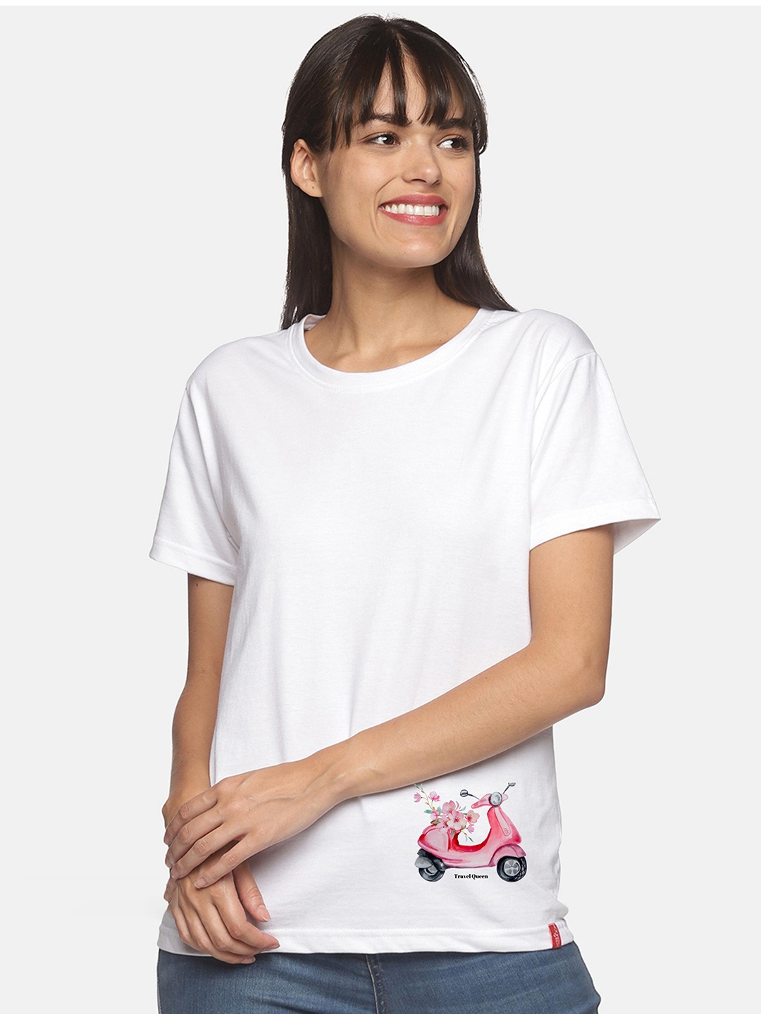 

NOT YET by us Women White Drop-Shoulder Sleeves T-shirt