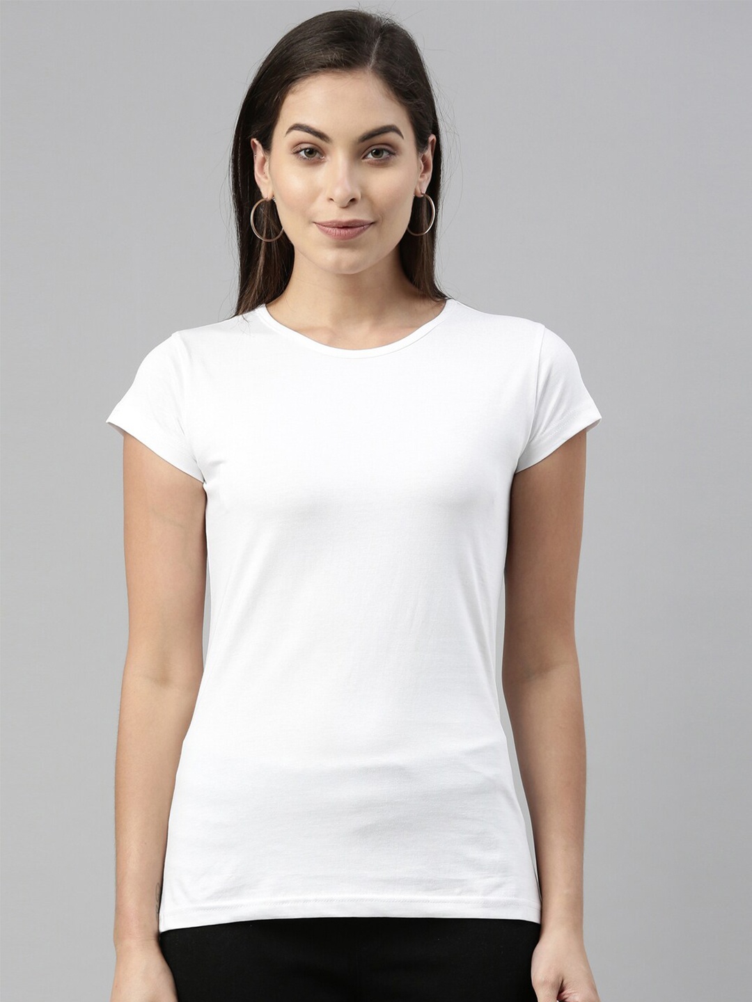 

macmerise Women White Cotton Bio Finish T-shirt
