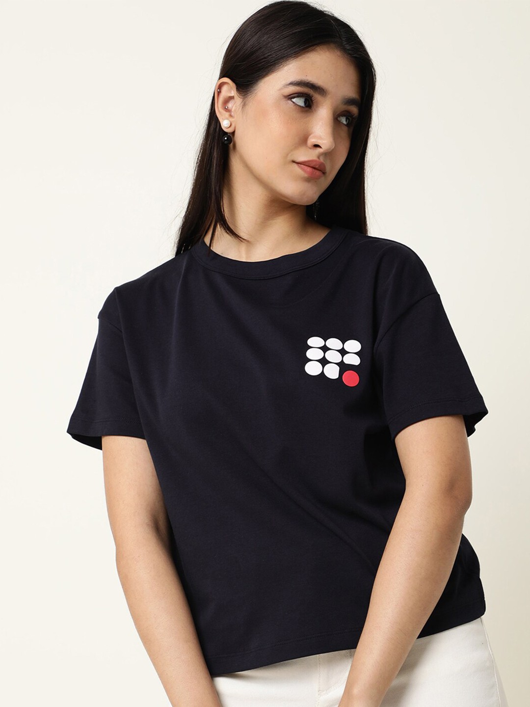 

RAREISM Women Navy Blue T-shirt