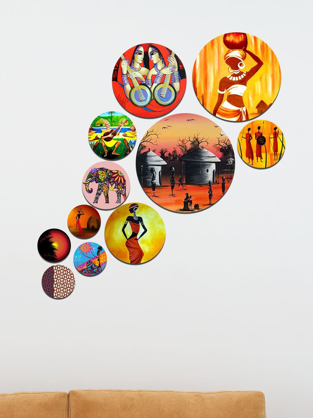 

ArtVibes Set Of 11 Orange Colored Wooden Wall Decor