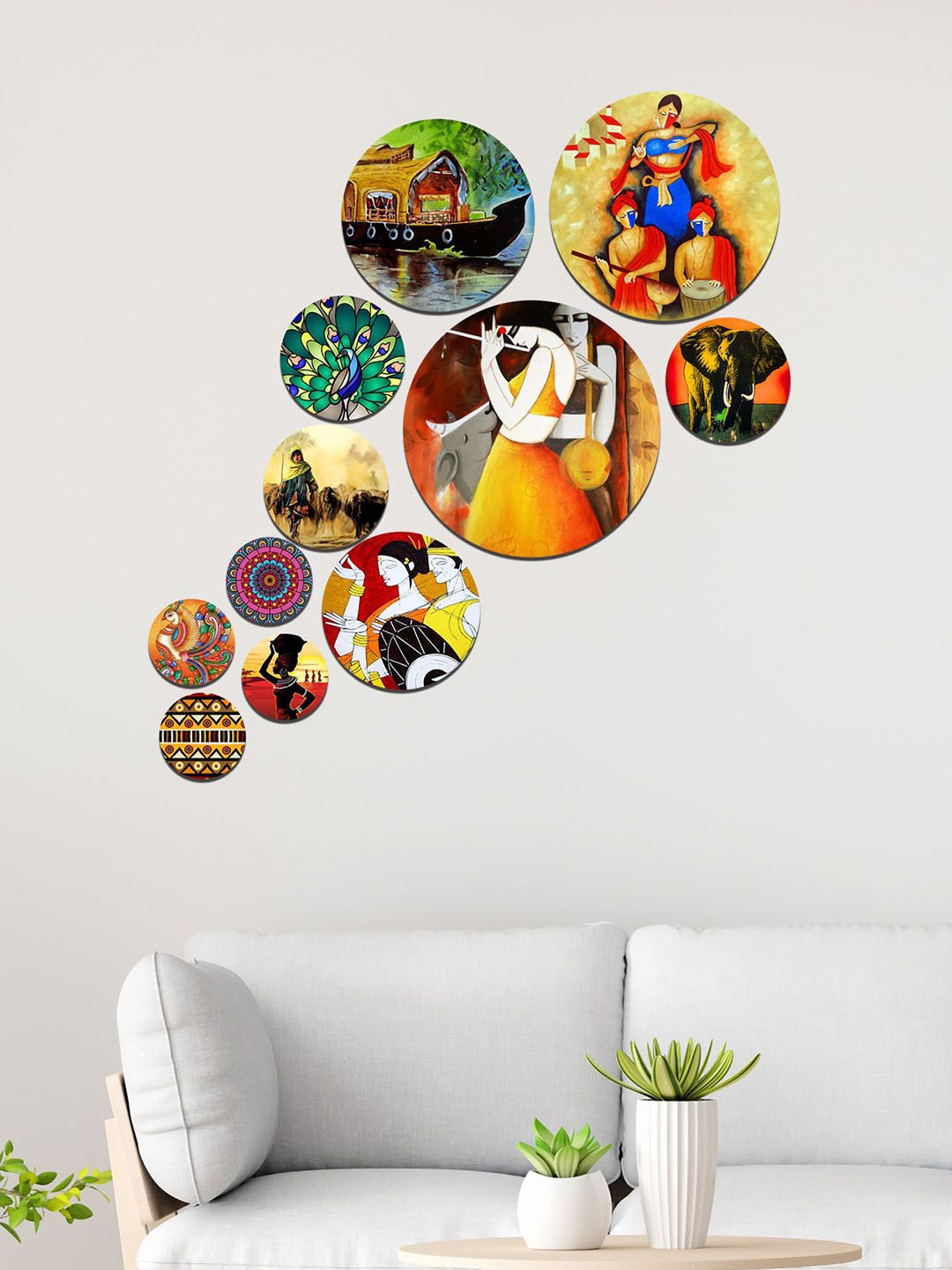 ArtVibes Set Of 11 Orange & Red Printed Wall Decor