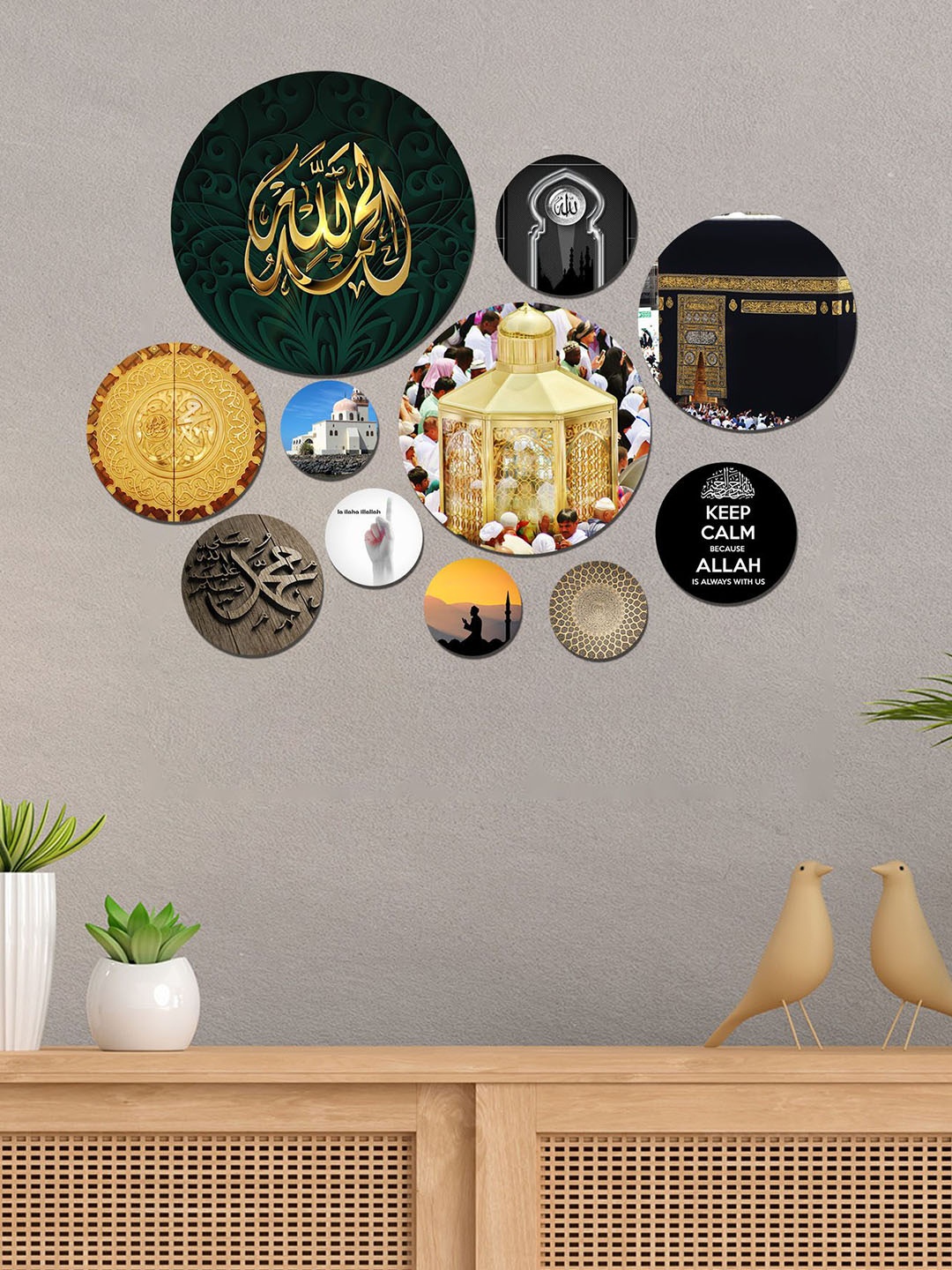 

ArtVibes Set of 11 Printed Wooden Wall Decor, Green