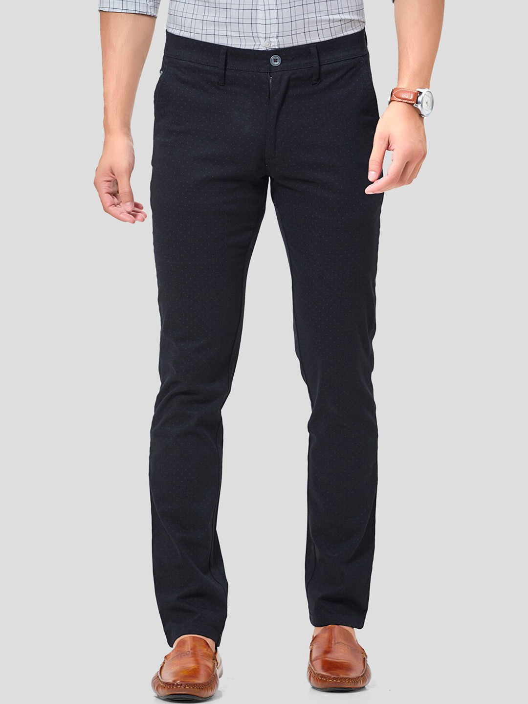 

Oxemberg Men Black Printed Smart Slim Fit Chinos Trousers