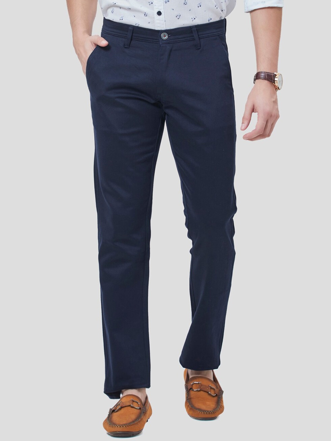 

Oxemberg Men Navy Blue Smart Slim Fit Trousers
