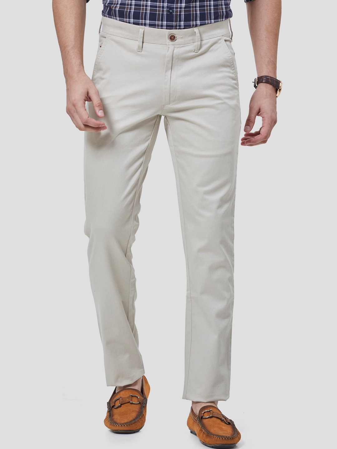 

Oxemberg Men Cream-Coloured Smart Slim Fit Trousers