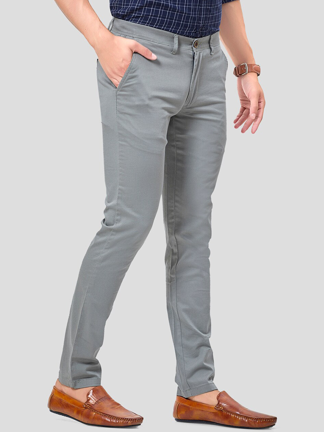 

Oxemberg Men Grey Melange Smart Slim Fit Trousers