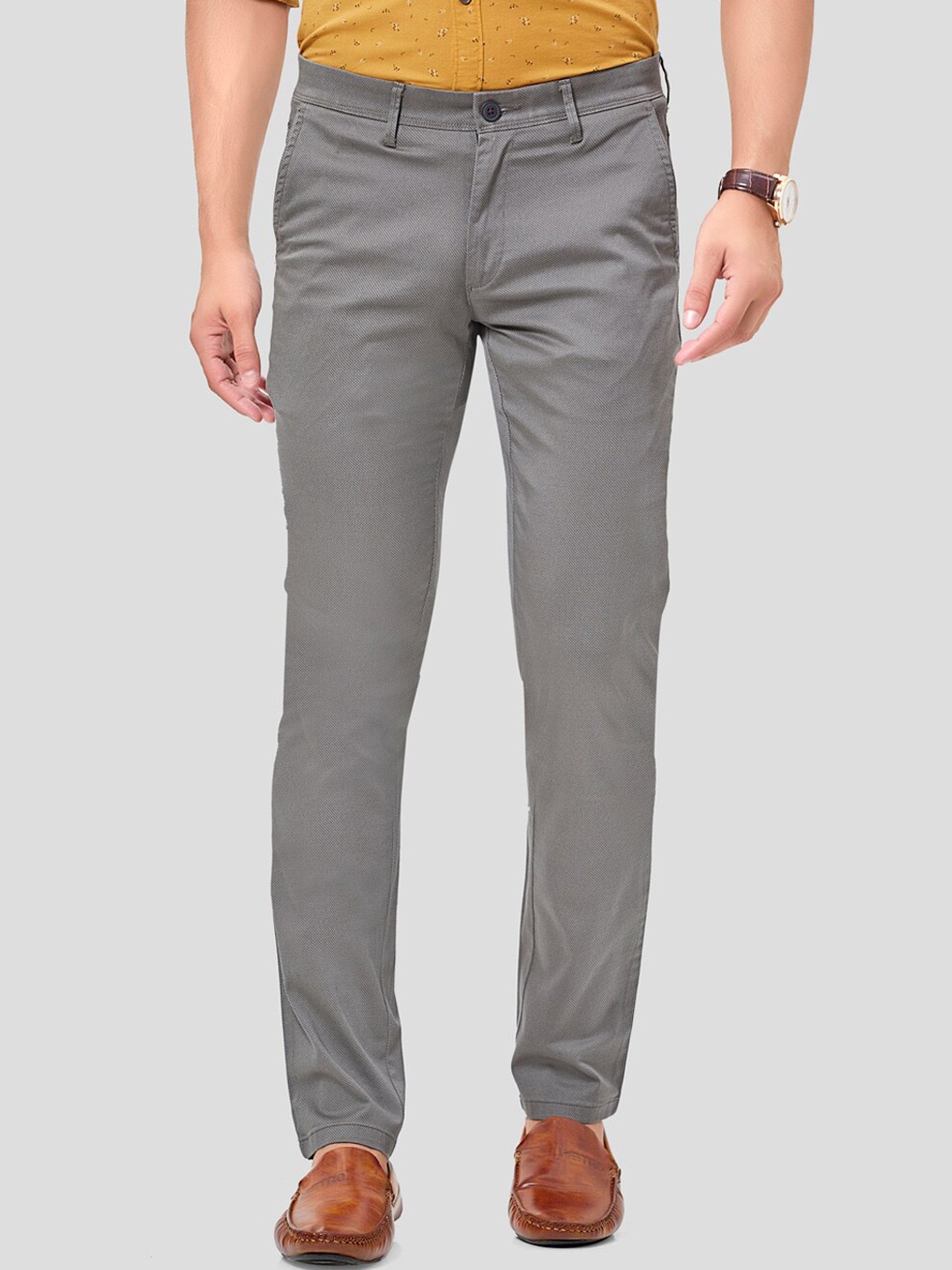 

Oxemberg Men Grey Smart Slim Fit Chinos Trousers
