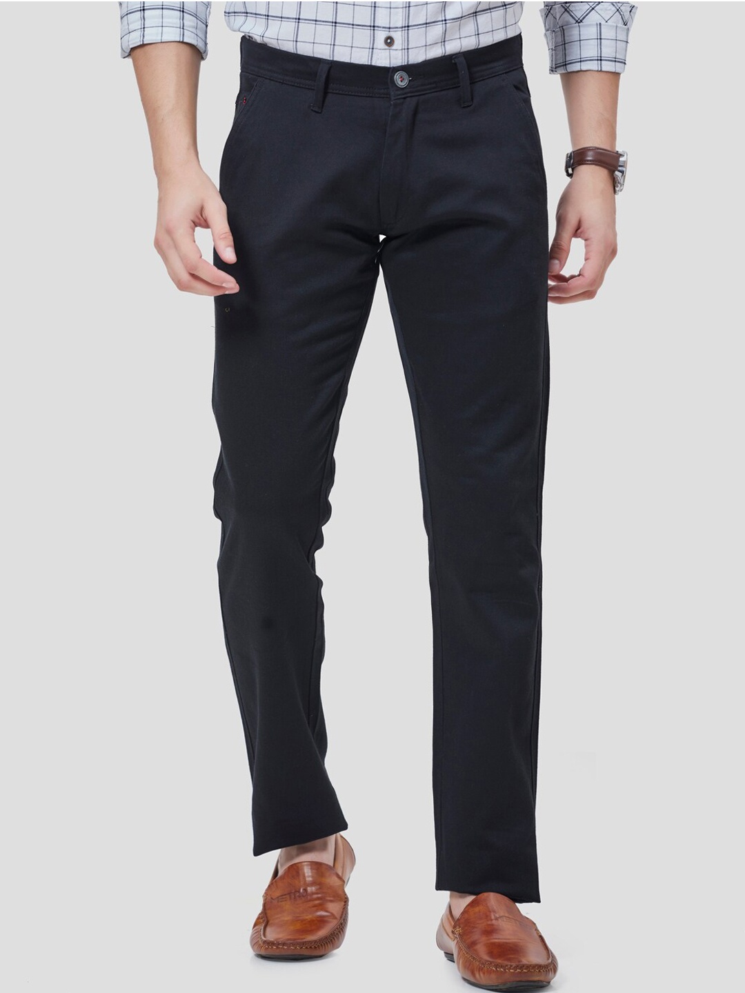 

Oxemberg Men Black Smart Slim Fit Trousers