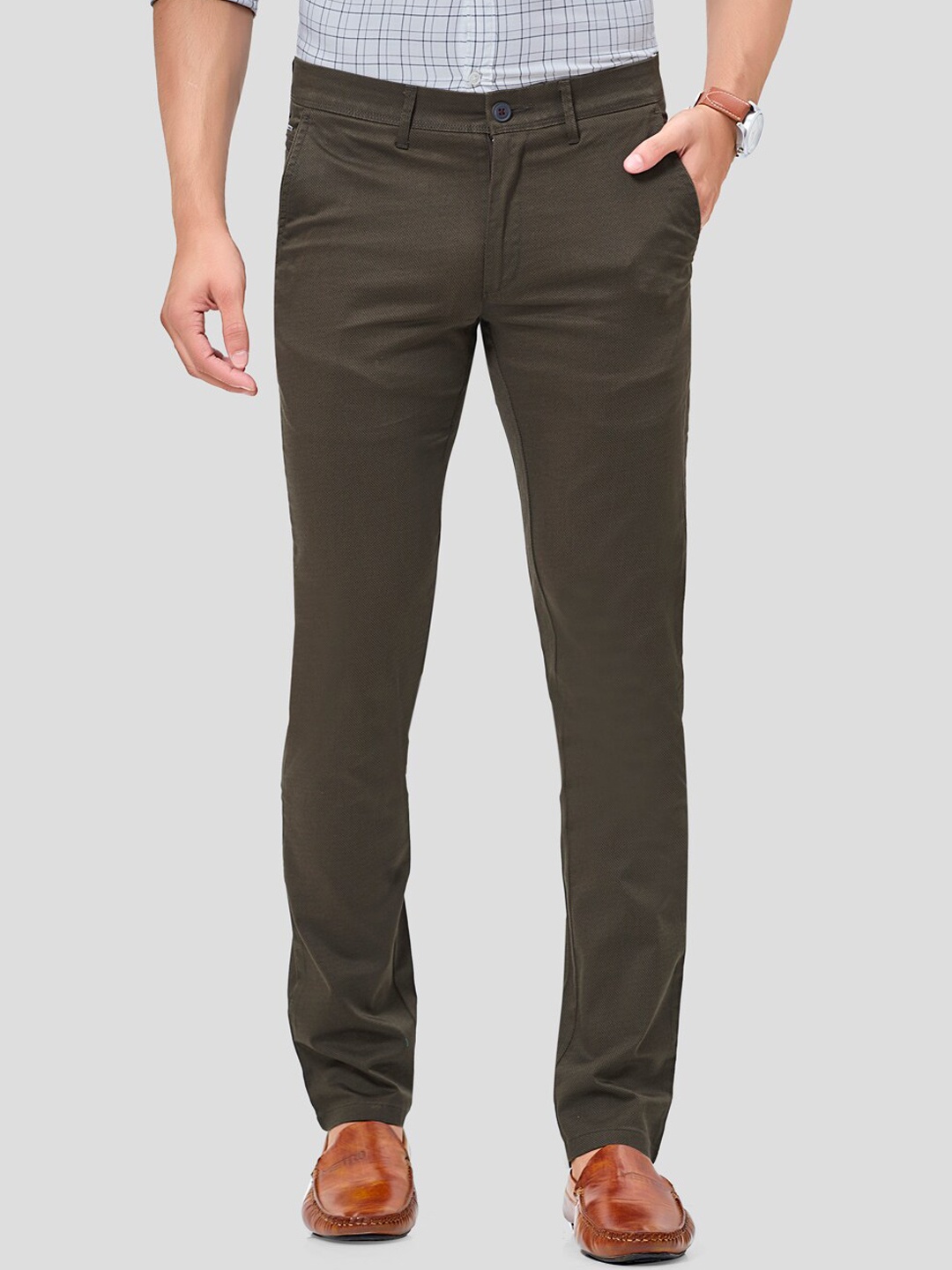

Oxemberg Men Olive Green Smart Slim Fit Chinos Trousers
