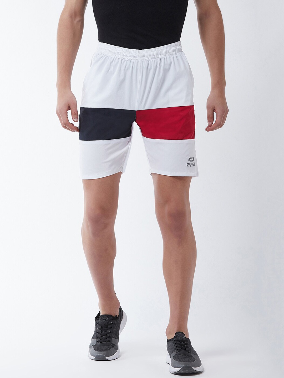 Masch Sports Men White Colourblocked Training or Gym Rapid Dry Sports Shorts