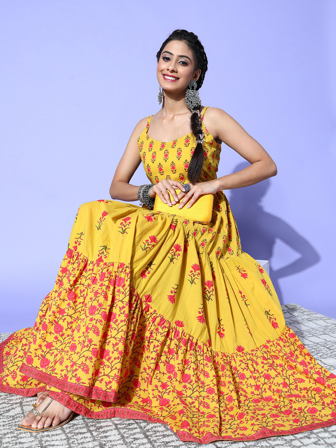 

Varanga Women Bright Yellow Cotton Spaghetti Straps Kurta