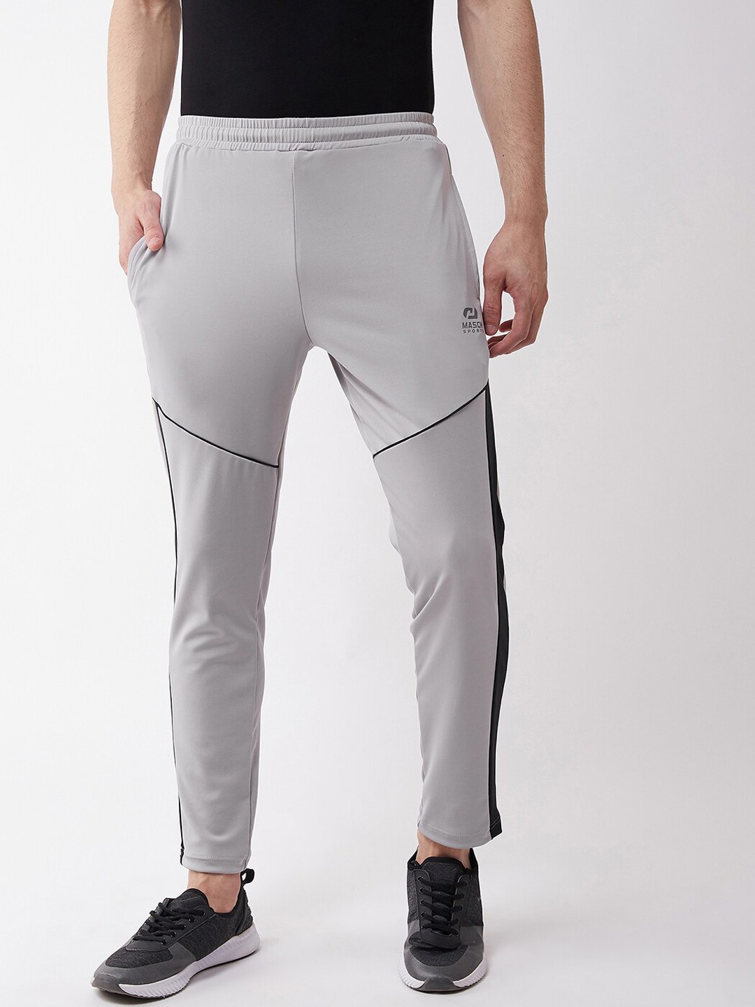 

Masch Sports Men Grey & Black Polyester Elastane Blend Training or Gym Track Pants