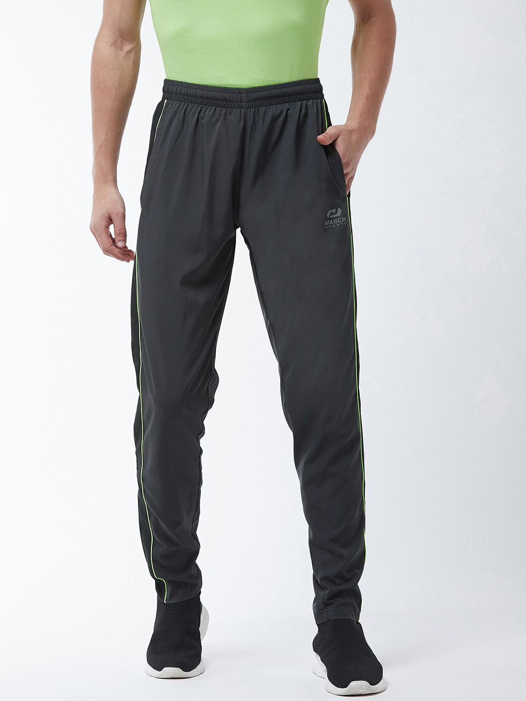 

Masch Sports Men Grey Solid Dri-Fit Polyester Elastane Blend Track Pants