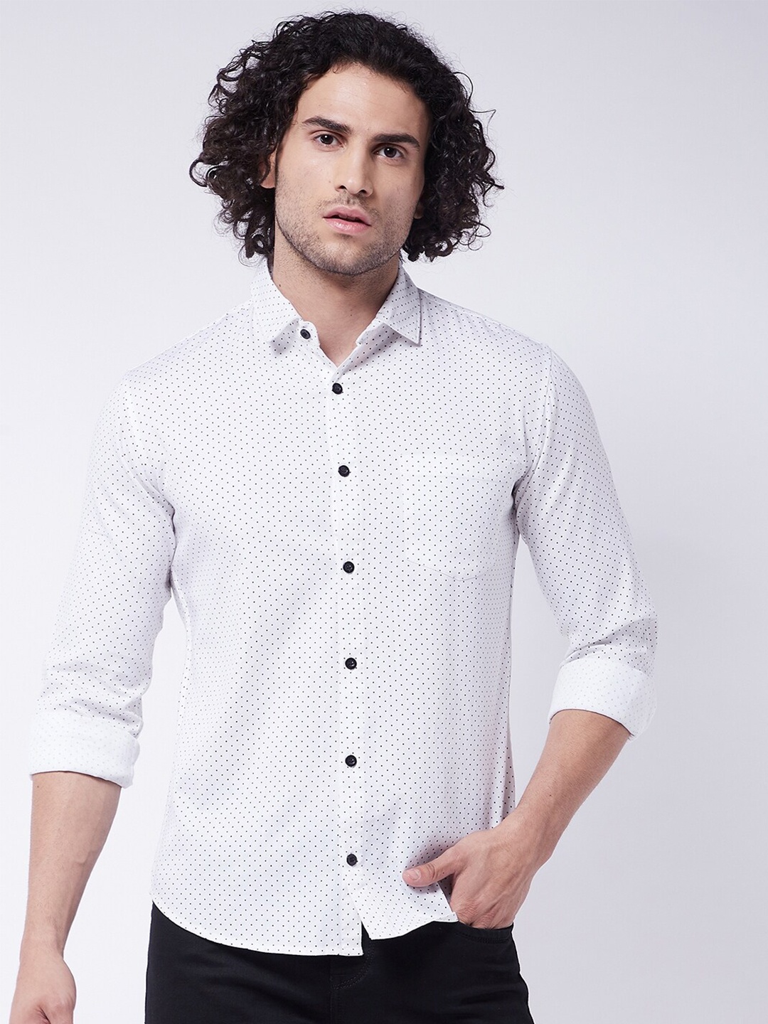 

Rick Masch Men White Smart Slim Fit Printed Casual Shirt