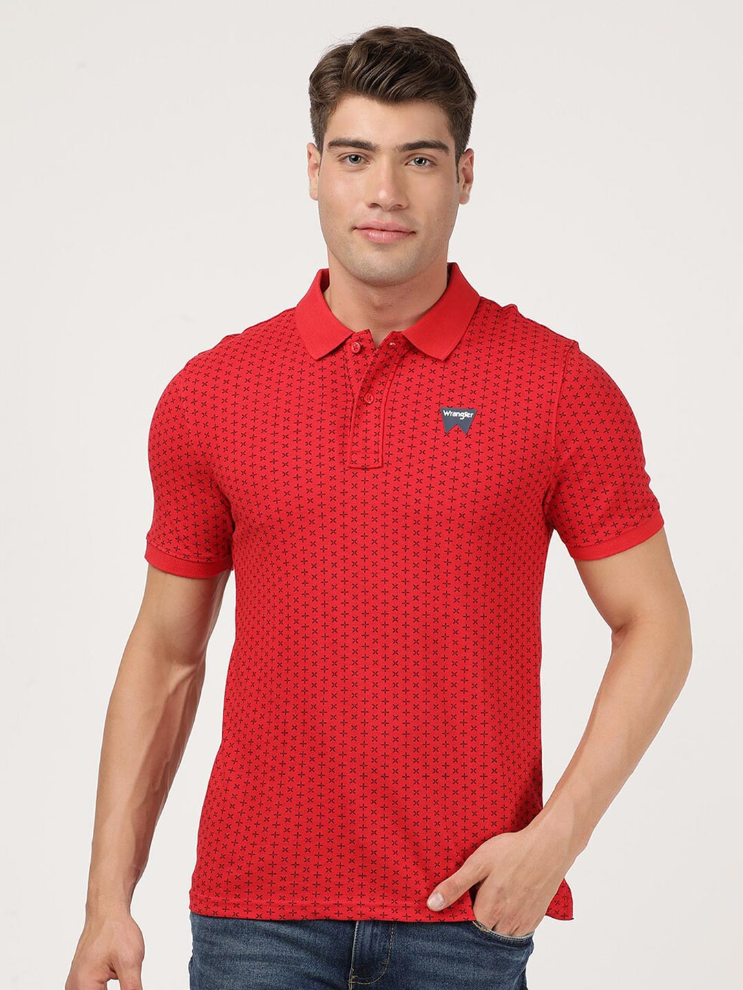 

Wrangler Men Red Printed Polo Collar Regular T-shirt