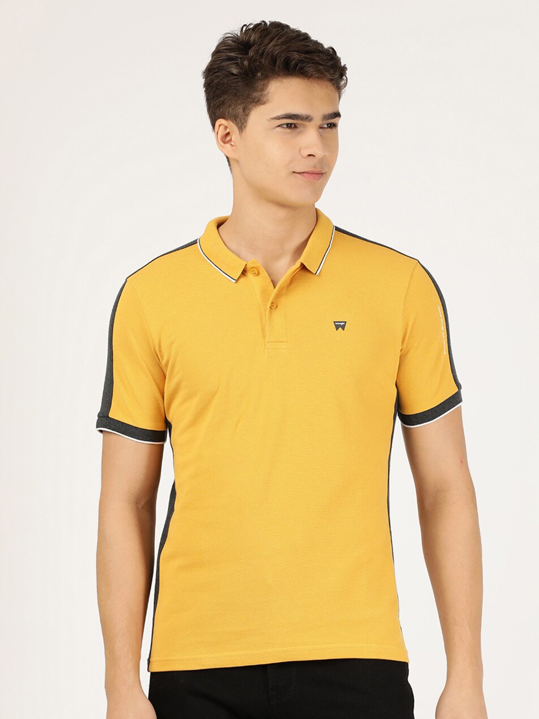 

Wrangler Men Mustard Yellow Polo Collar T-shirt