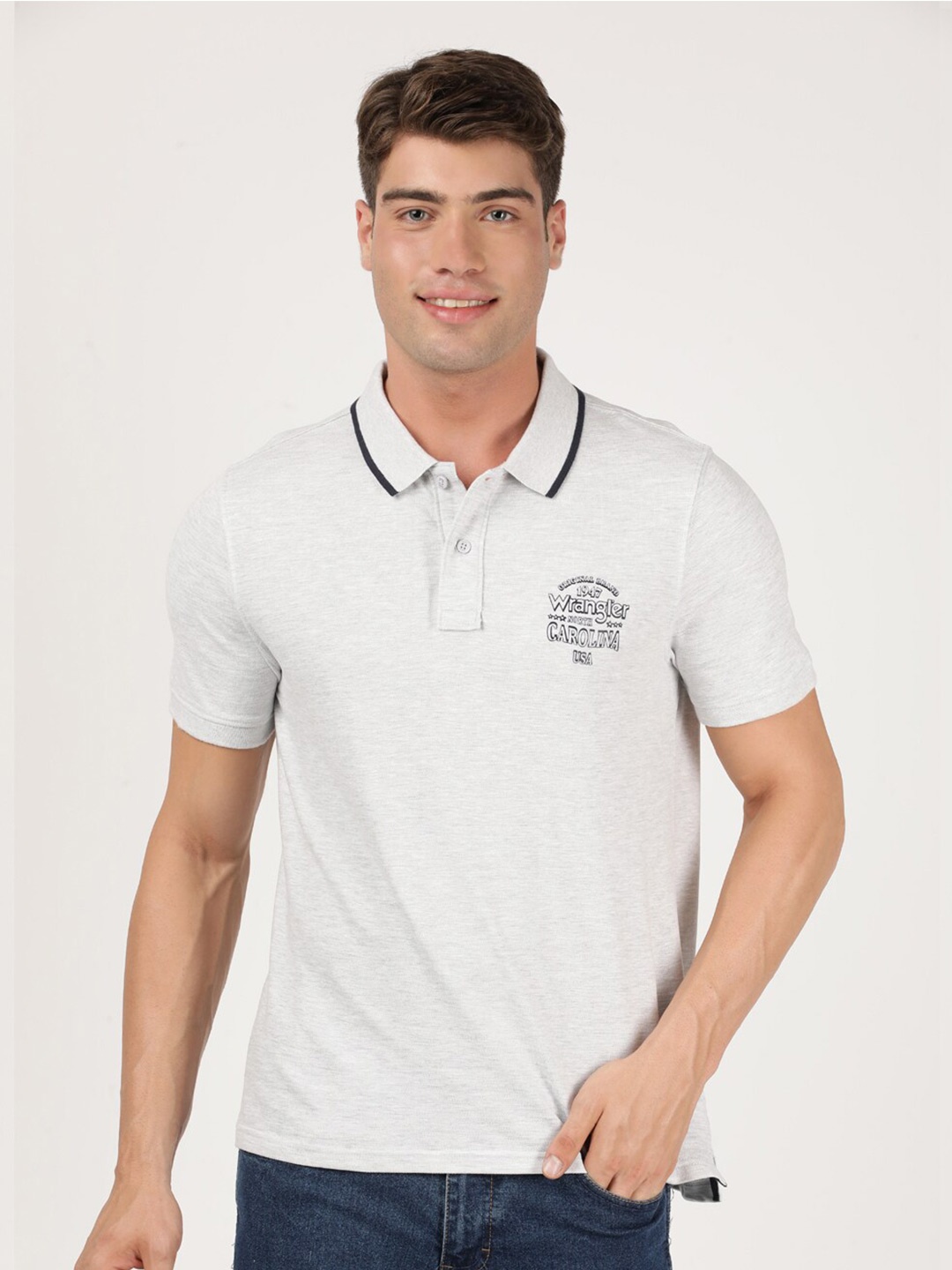 

Wrangler Men Grey Polo Collar T-shirt