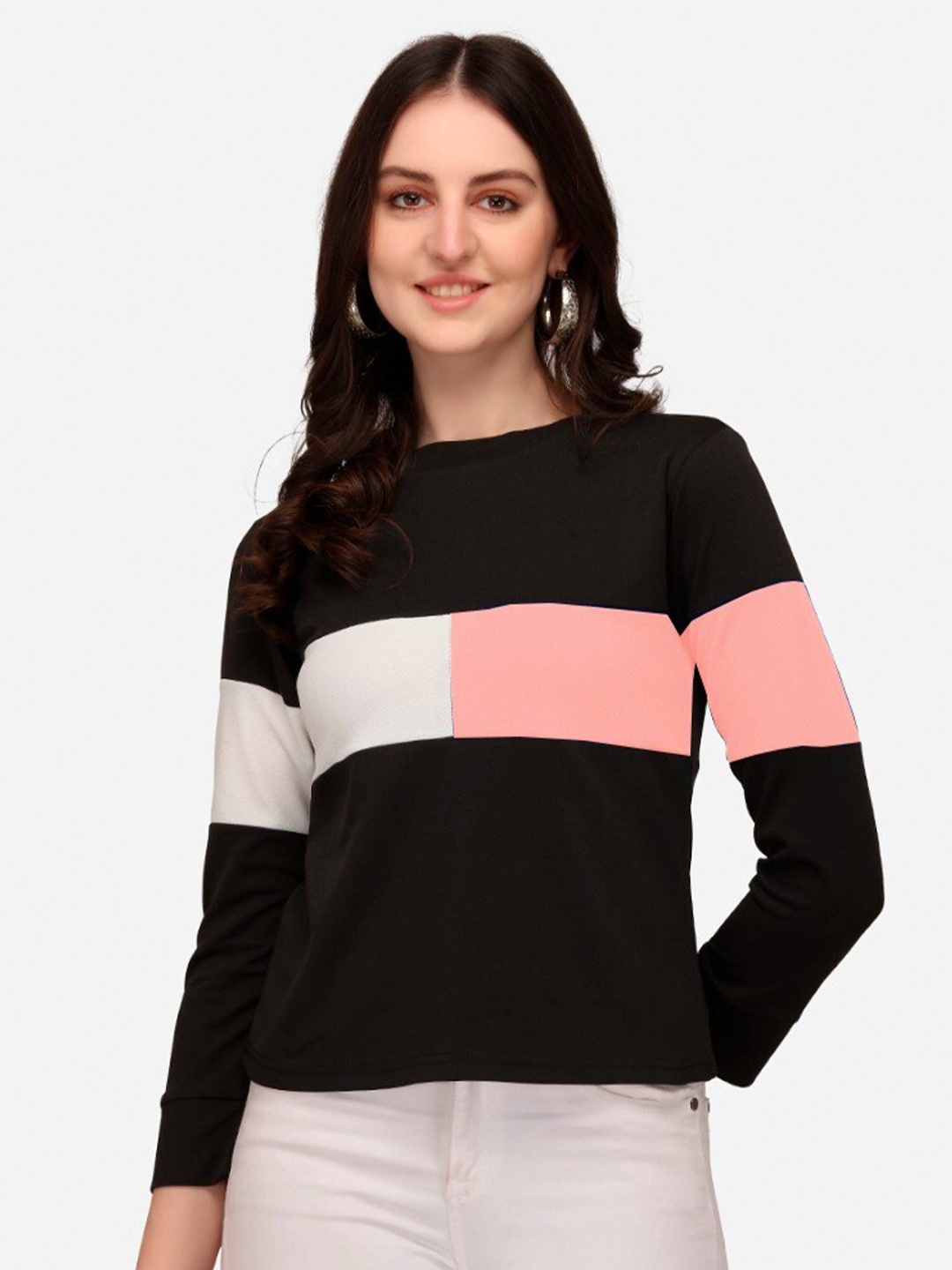 

Dream Beauty Fashion Black & Peach-Coloured Colourblocked Top