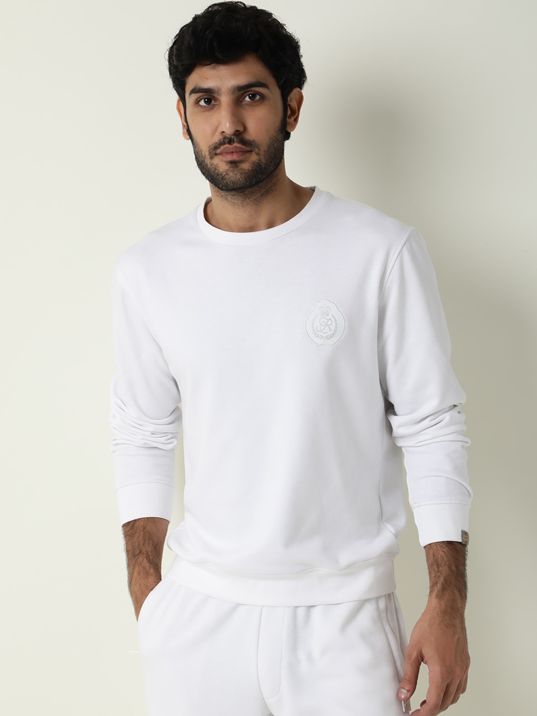 

RARE RABBIT Men Smog Slim Fit Solid Sweatshirt, White