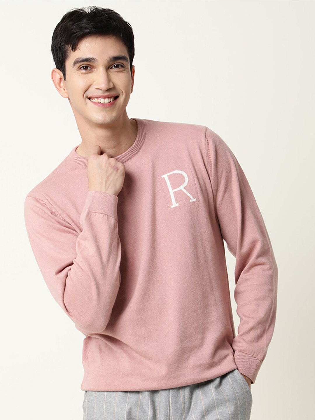

RARE RABBIT Men Alba Slim Fit Round Neck Solid Sweatshirt, Pink