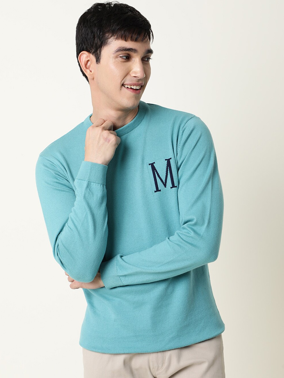 

RARE RABBIT Men Alba Slim Fit Round Neck Sweatshirt, Blue