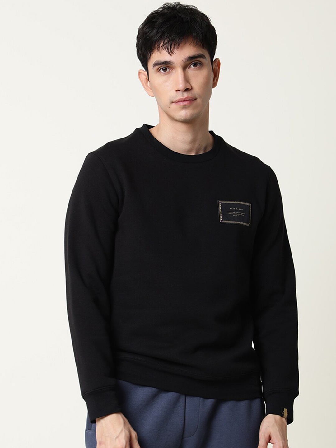 

RARE RABBIT Men Hardwin Slim Fit Solid Sweatshirt, Black