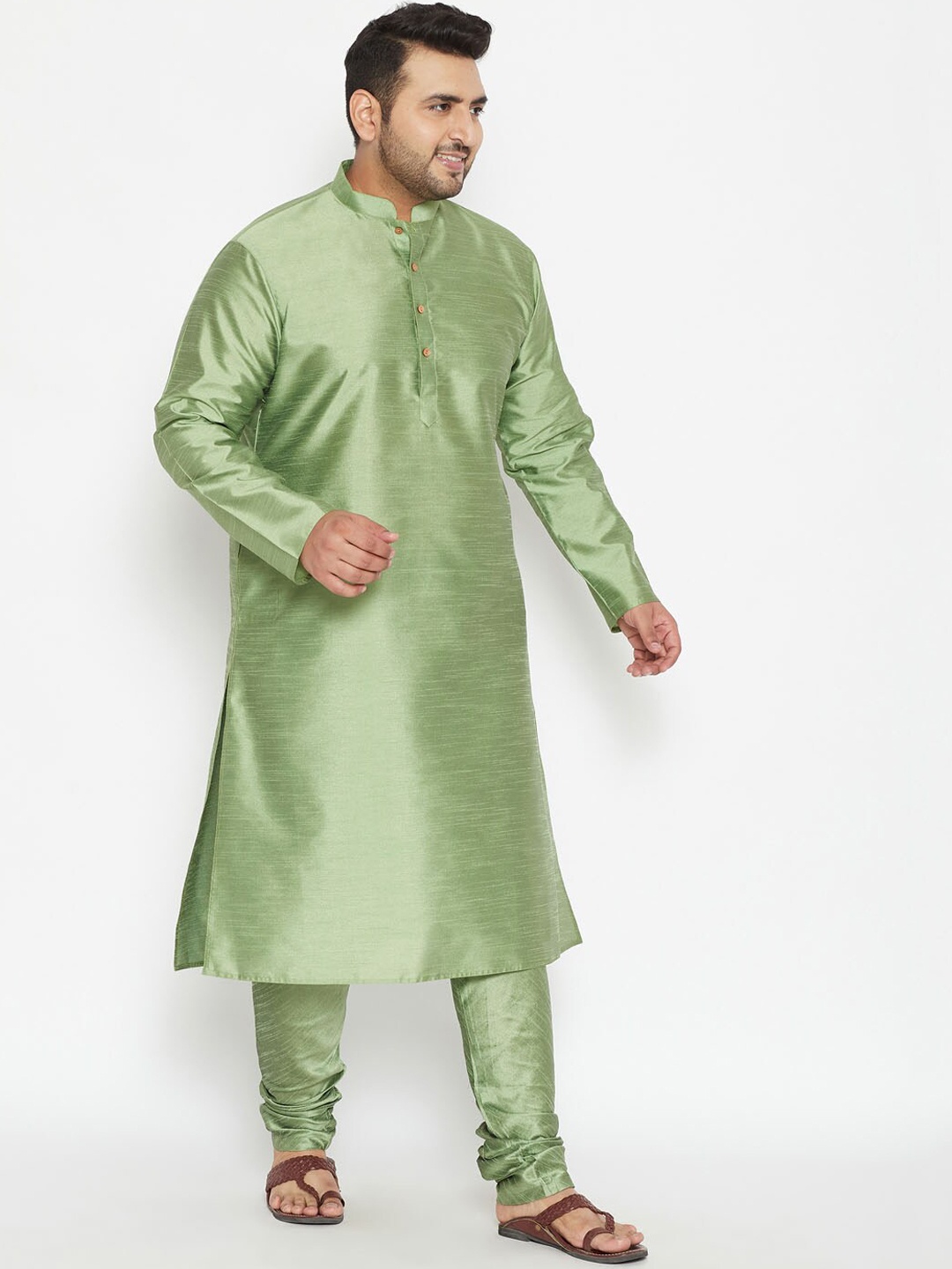 

VASTRAMAY Men Green Empire Kurta with Pyjamas