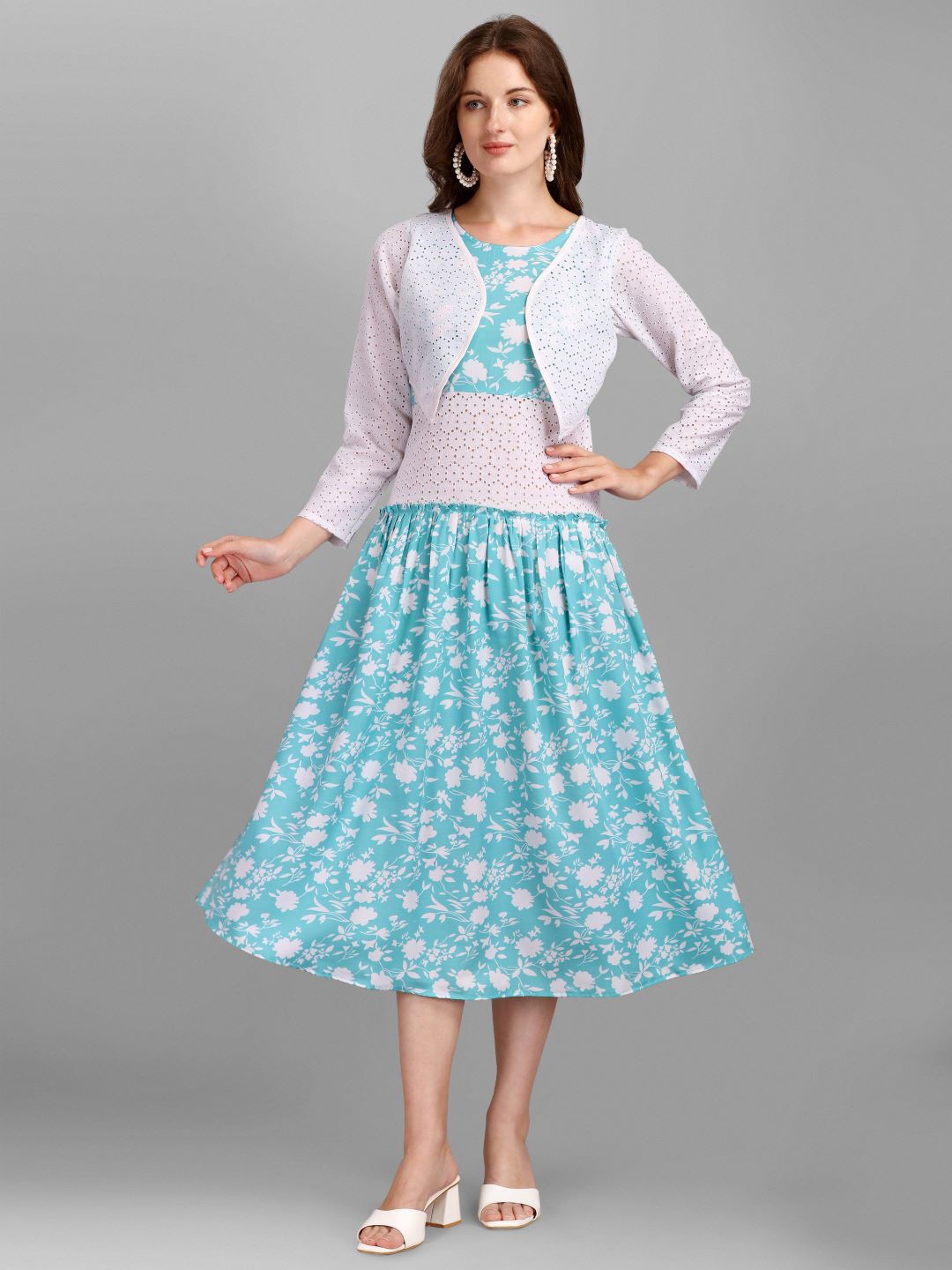 

GUFRINA Women Sea Green & White Floral Dress