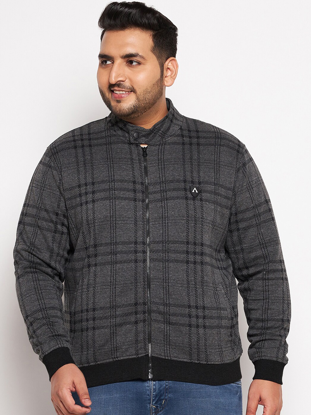 

AUSTIVO Men Multicoloured Checked Bomber Jacket, Black