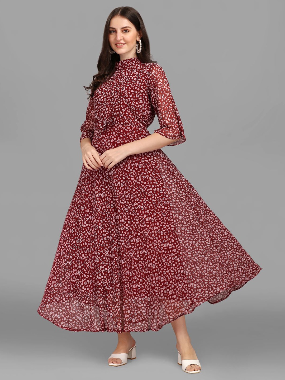 

GUFRINA Women Maroon Floral Georgette Maxi Dress