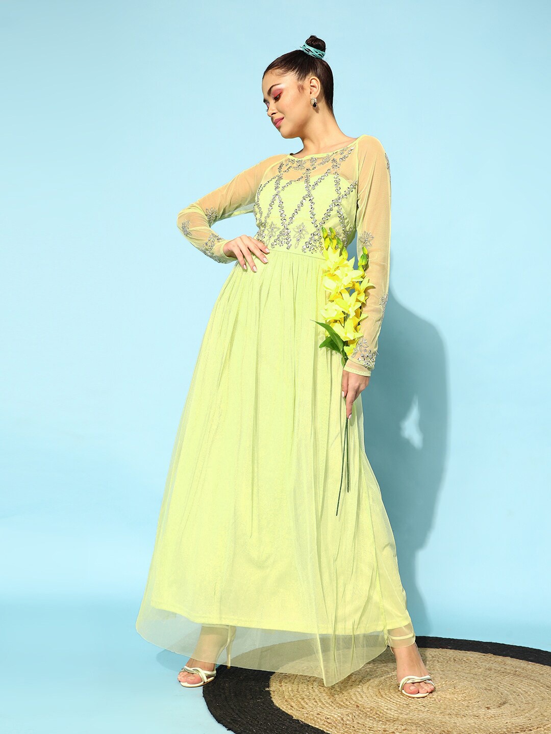 

STREET 9 Women Attractive Lime Green Solid Dress