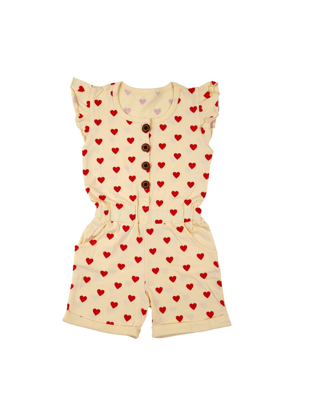 

CATCUB Girls Cream-Coloured & Red Printed Basic Jumpsuit