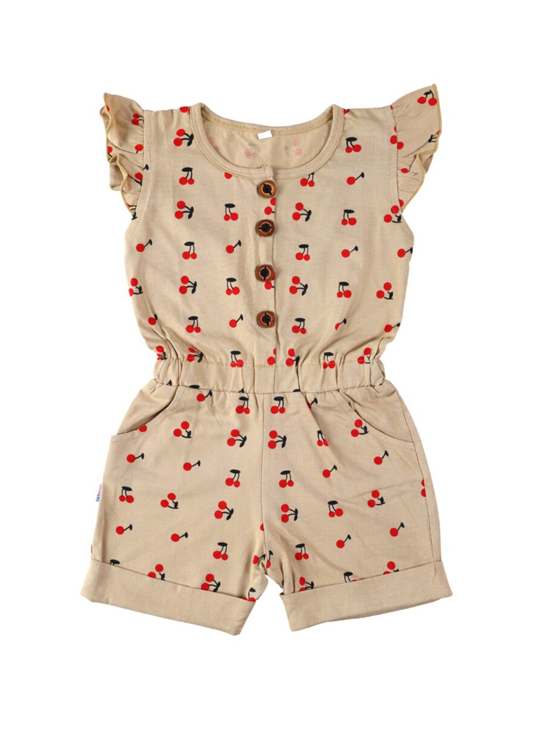 

CATCUB Girls Beige & Red Printed Basic Jumpsuit