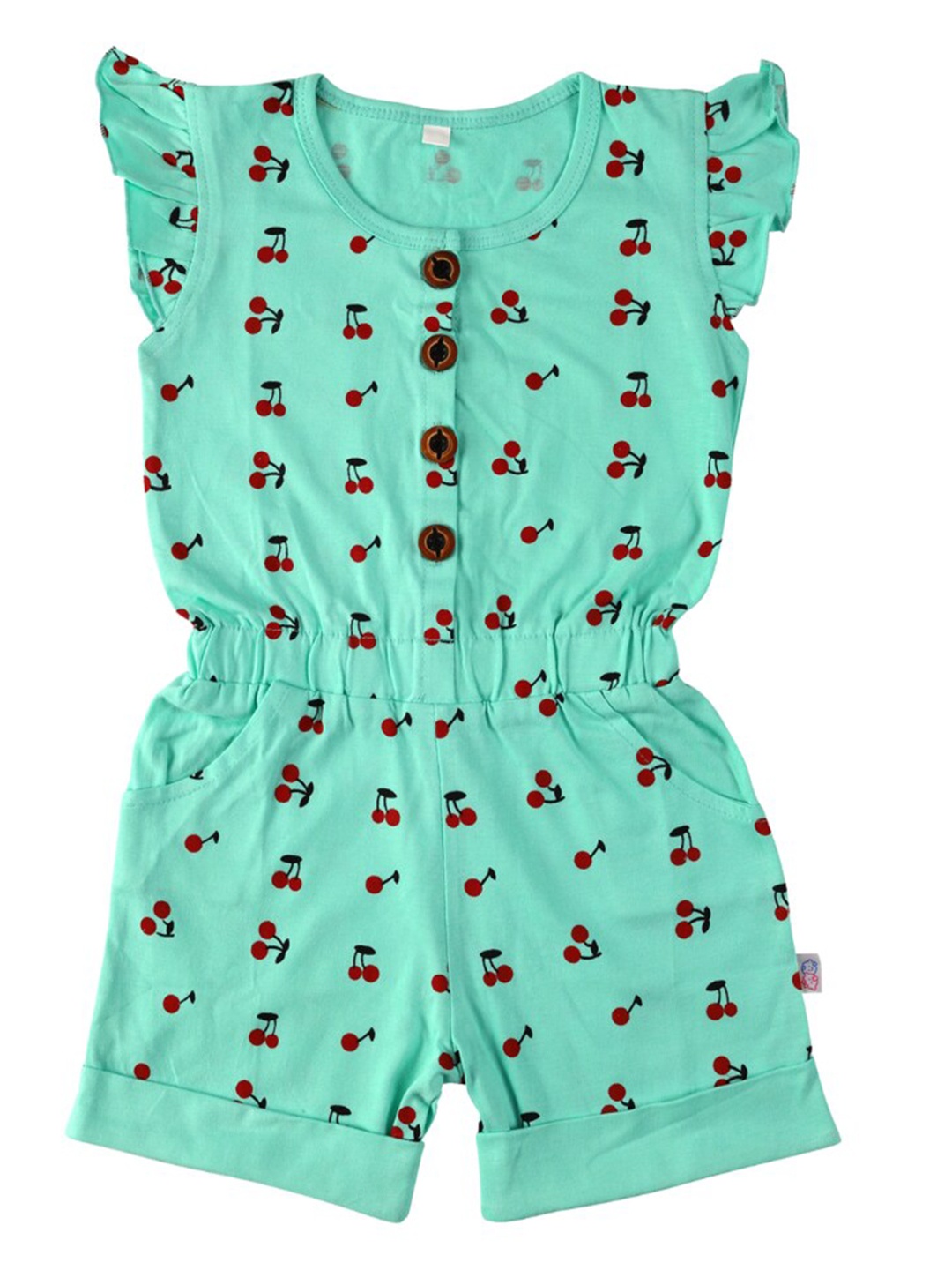 

CATCUB Girls Green & Red Printed Butterfly Sleeves Basic Jumpsuit