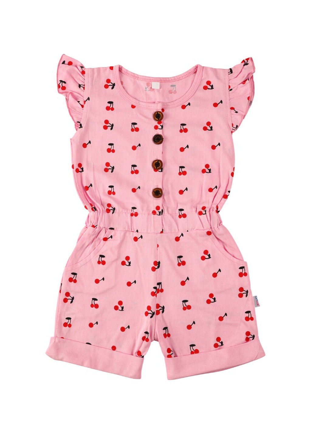 

CATCUB Girls Pink & Black Printed Basic Jumpsuit