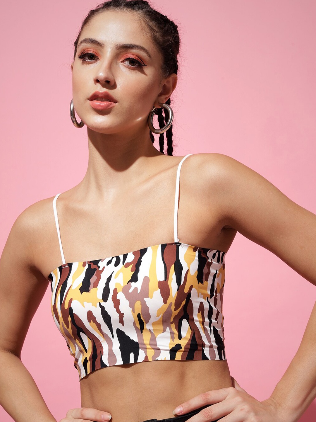 

Darzi Multicoloured Print Bralette Crop Top, Multi