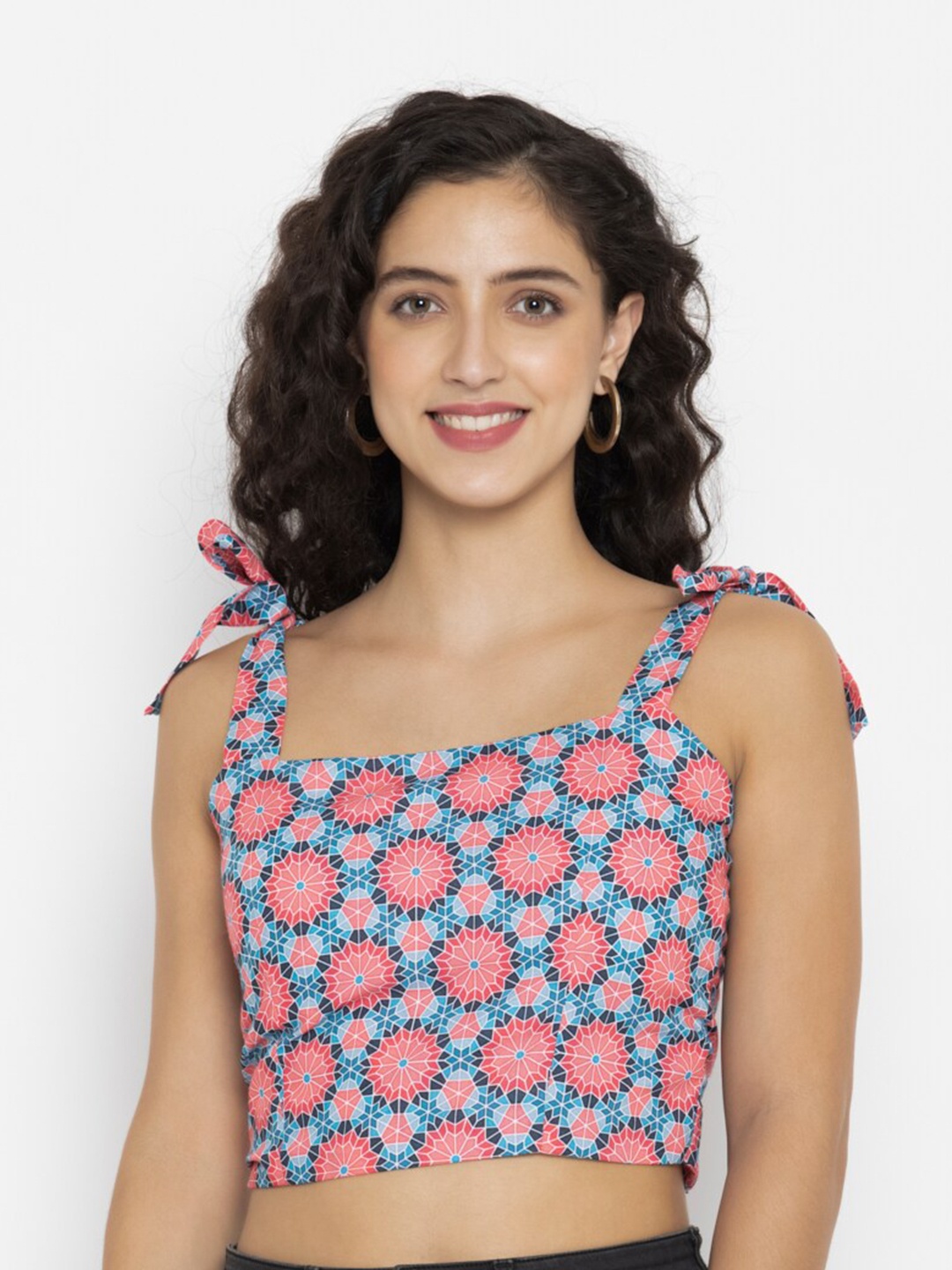 

SEW YOU SOON Blue Floral Print Crop Tie-Up Top