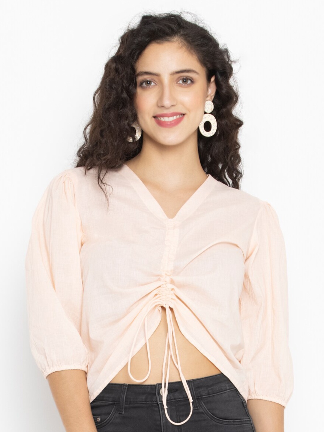 

SEW YOU SOON Peach-Coloured Solid Crop Top