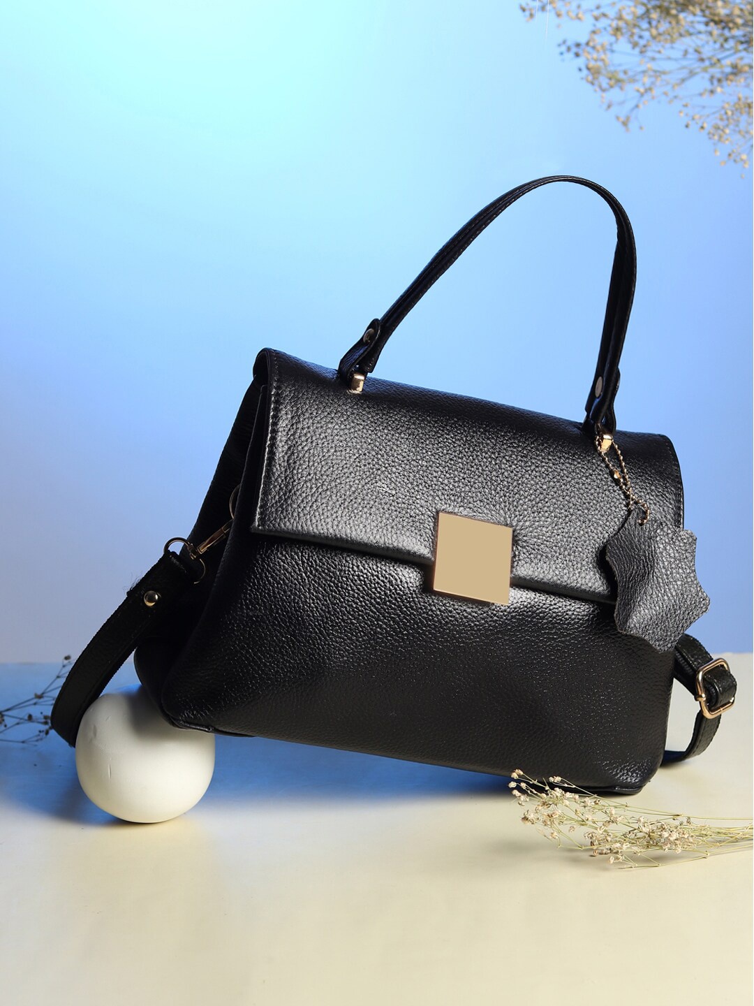 

AMYENCE Black Leather Structured Satchel