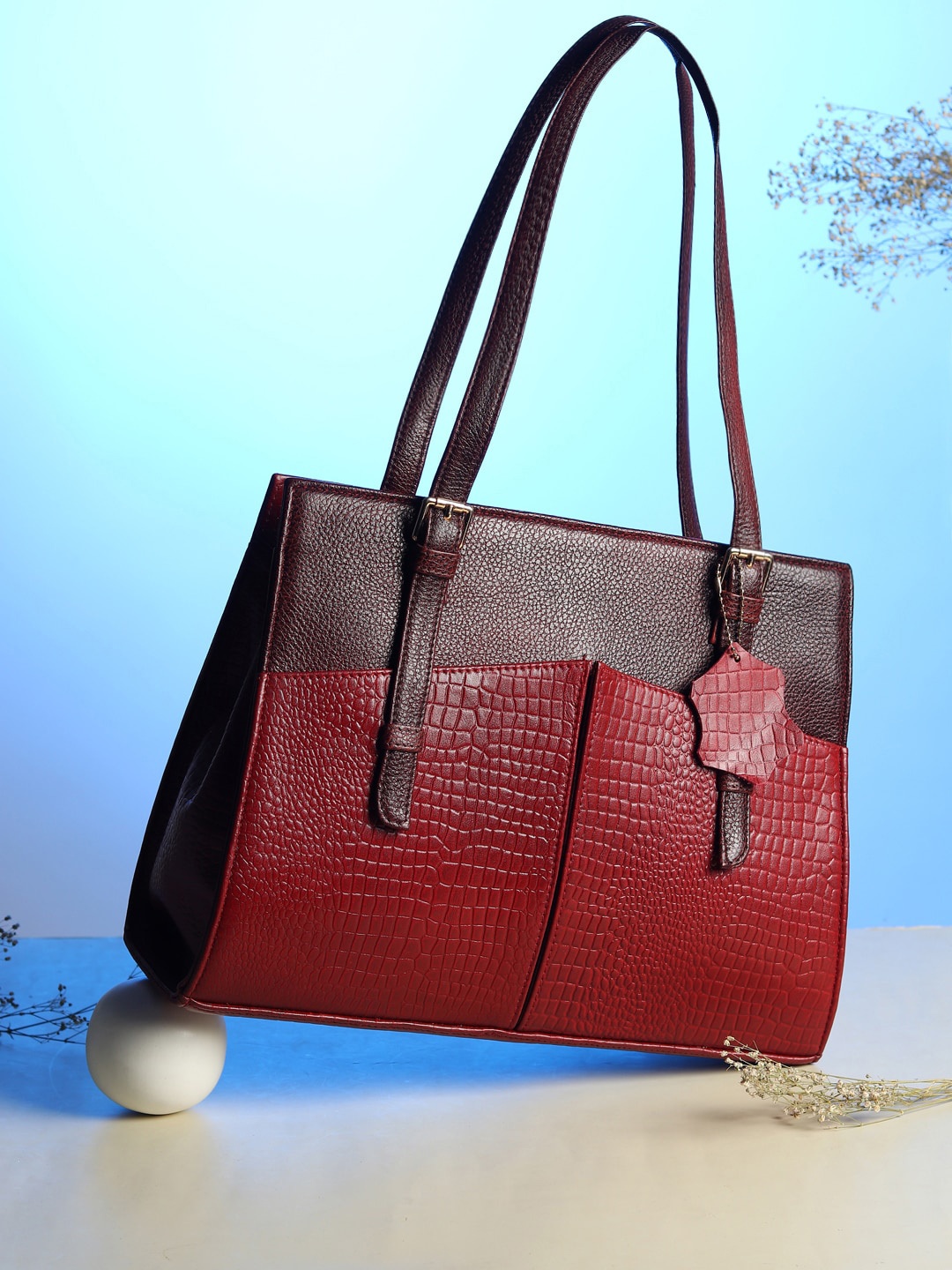 

AMYENCE Women Red Leather Structured Shoulder Hand Bag