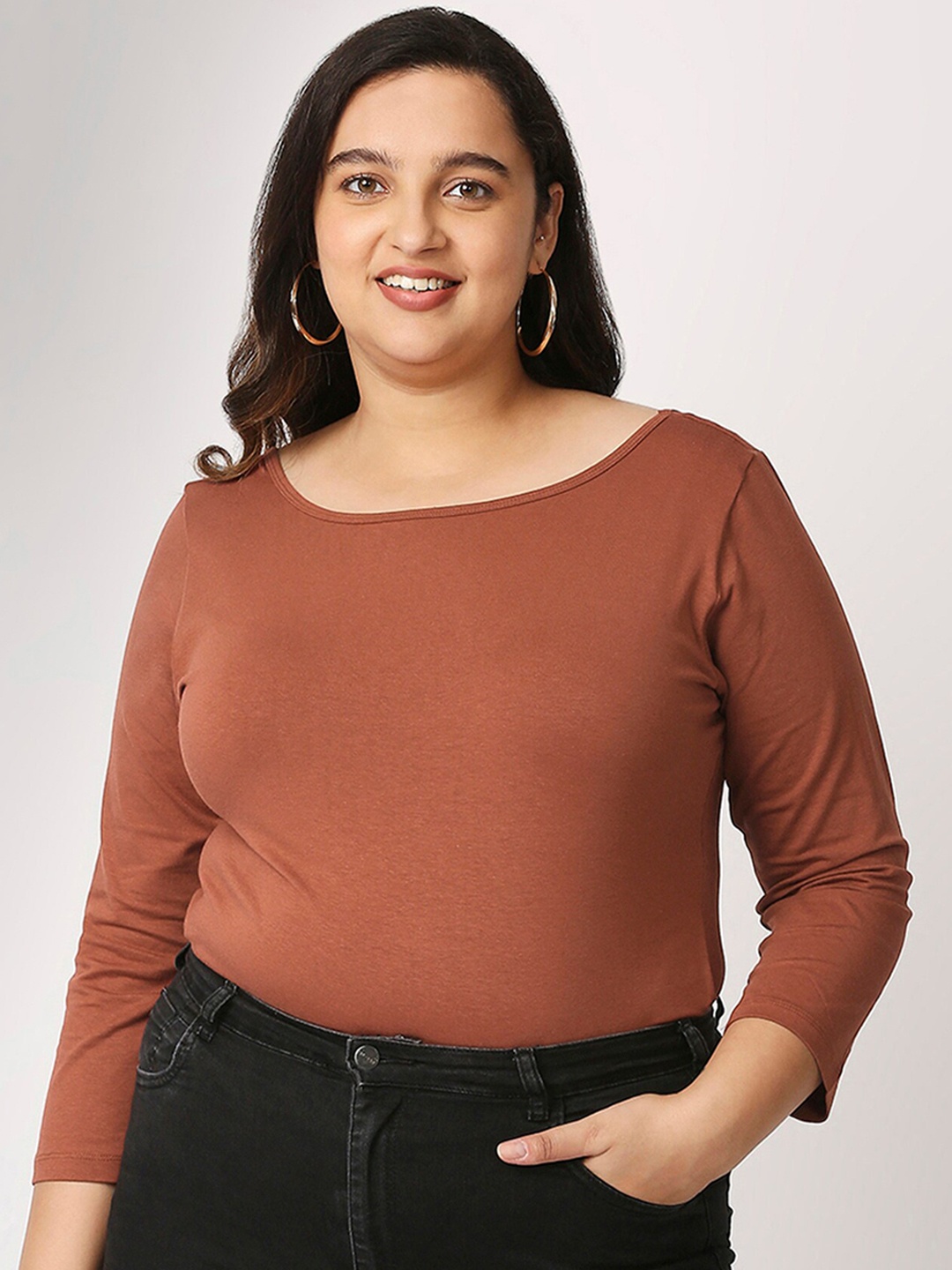 

20Dresses Plus Size Women Brown Solid Basics Bodysuit