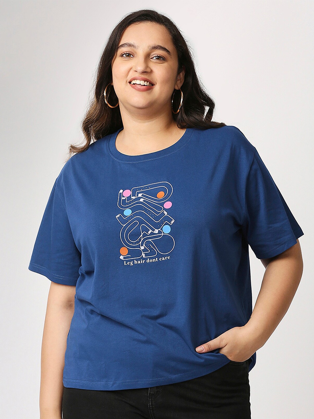 

20Dresses Plus Women Blue Typography Printed T-shirt