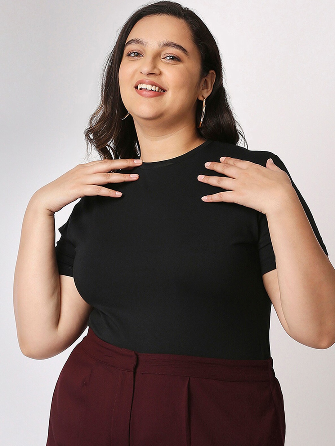 

20Dresses Women Plus Size Black Solid Bodysuit